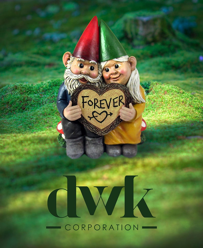DWK World of Wonders Gnome & Forever - Adorable Hand-Painted Gnome Couple in Love with Heart-Shaped Forever Wood Slice Indoor Outdoor Figurine Cute Romantic Home Garden Patio Lawn Accent, 6.5-inch - Image 5